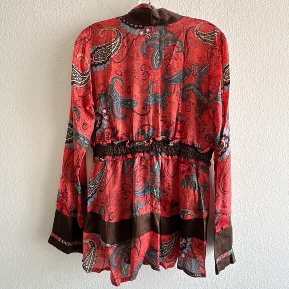 JOHNNY WAS Red Brown Paisley Tunic Top Womens XS Front Small Pockets Bohemian - Picture 9 of 9